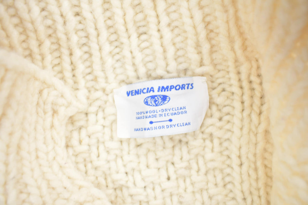 Vintage 1990s Venicia Imports 100% Wool Cable Knit Cardigan Sweater