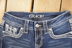 Vintage Deadstock Y2K Grace In LA Bedazzled Bootcut Low Rise Jeans Women's Size 27 x 32