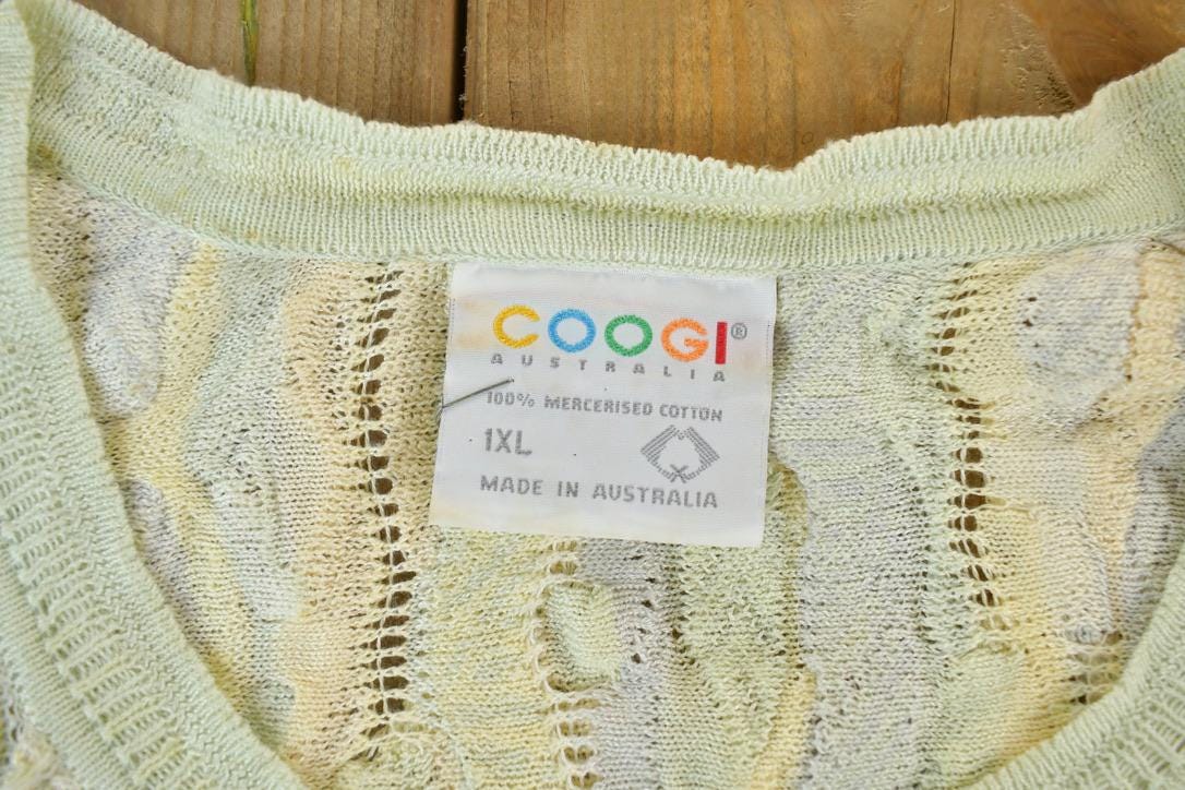 Vintage 1990s Coogi 3D knit Short Sleeve Crewneck Sweater Made In Australia 100% Cotton Abstract Pattern