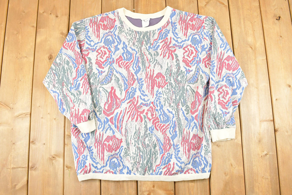 Vintage 1990s AOP Floral Knit Crewneck Sweater Women's L