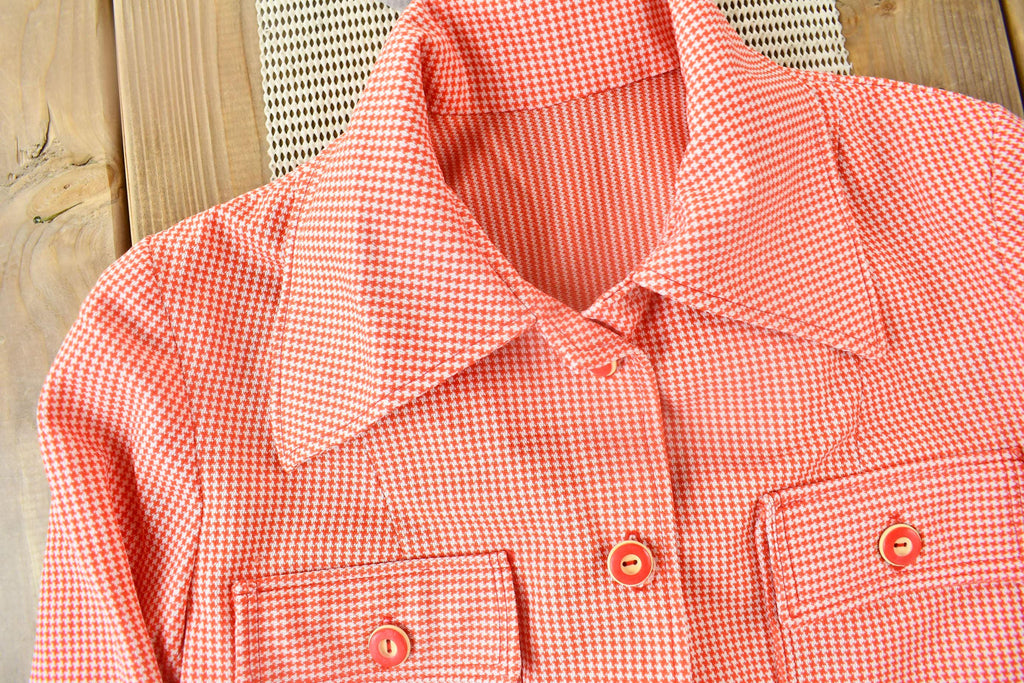 True Vintage 1950s Micro Plaid Button Up Blouse Size Womens Small