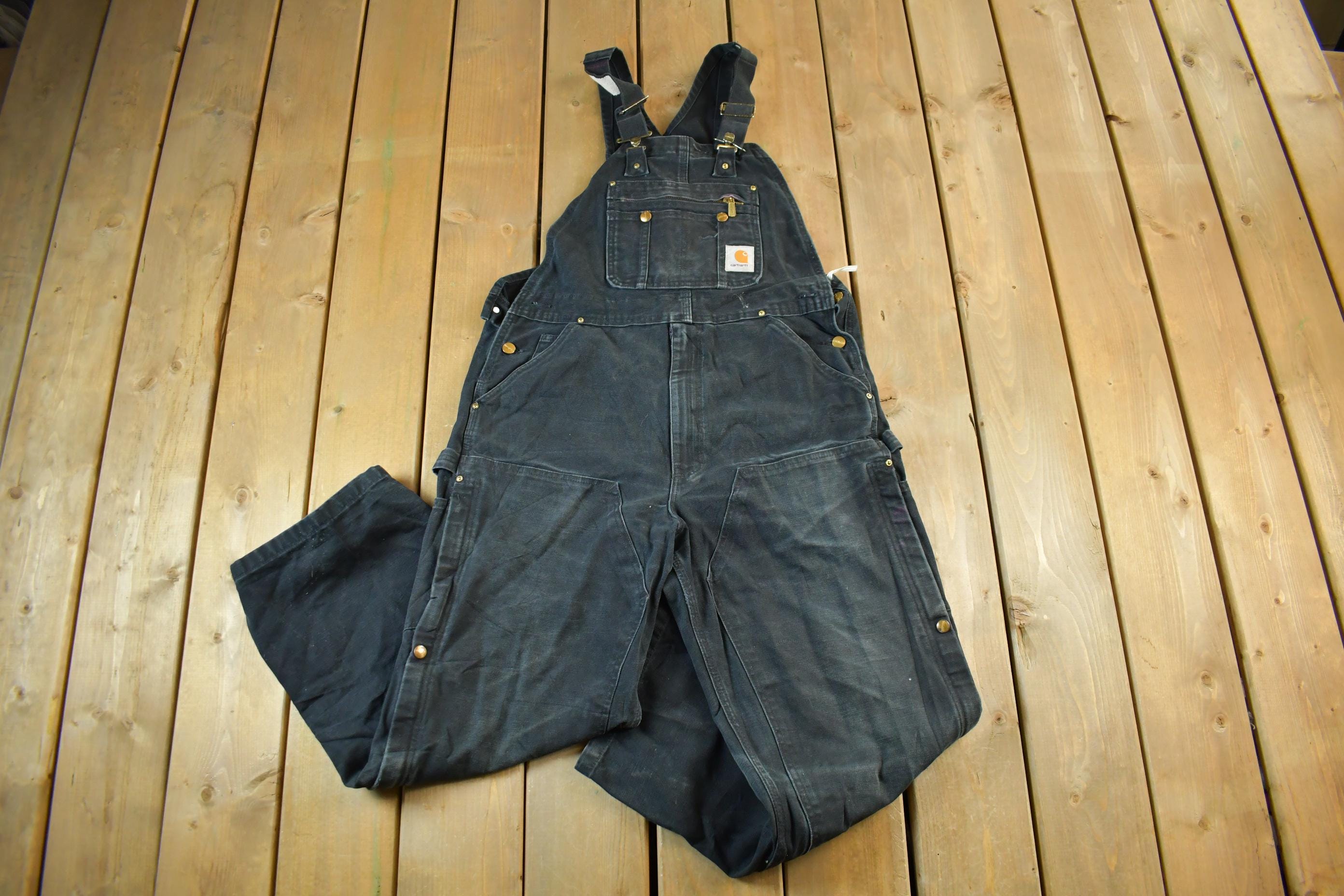 Vintage 1990s Carhartt Black Double Knee Canvas Overalls Size 36x27