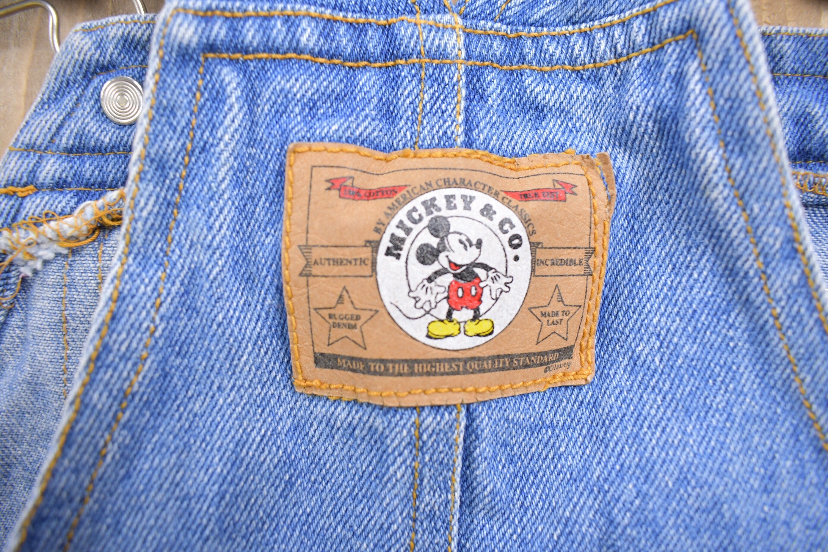 Vintage 1990s Disney Mickey Mouse Embroidered Denim Jean Skirt