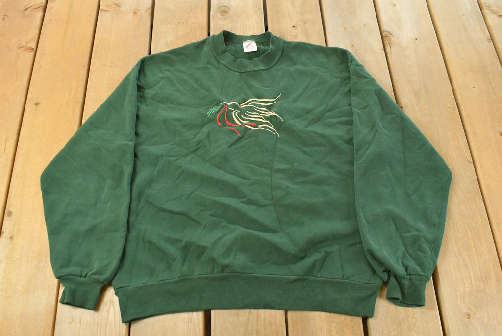 Vintage 1990s JERZEES Bird Embroidered Souvenir Crewneck Sweatshirt Men's L  90's Cute Birds Graphic Sweater  Made in USA