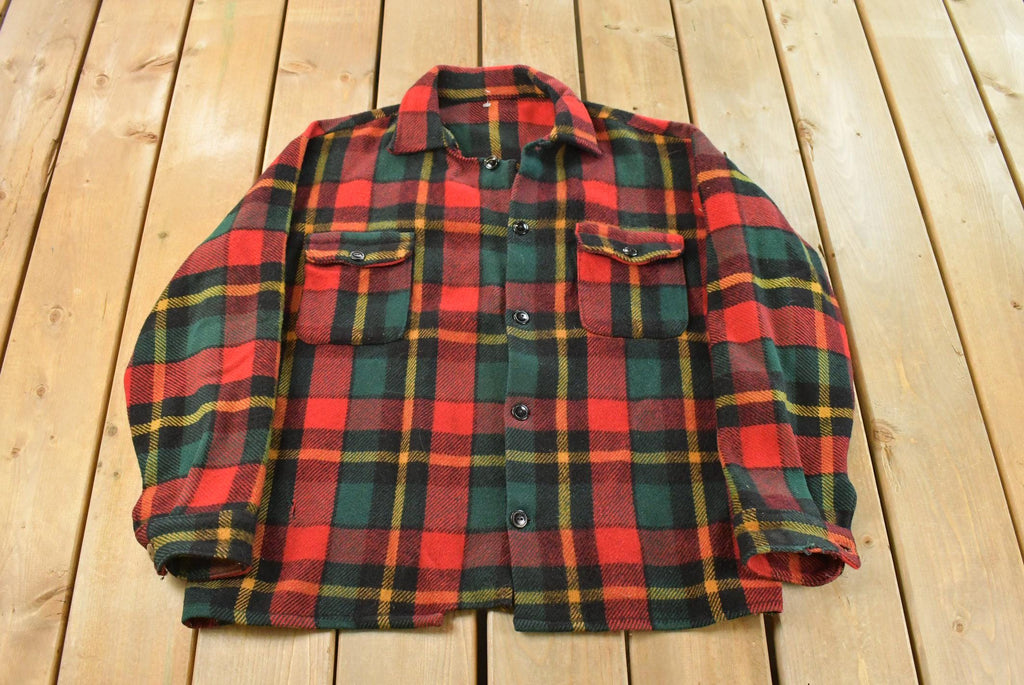 Vintage 1960s Red Plaid True Vintage Flannel Shirt Jacket Men's XL /
