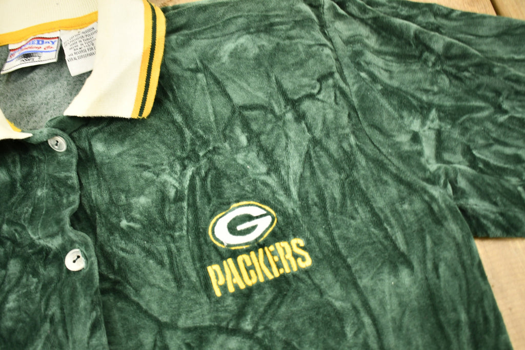 Vintage 1990s Green Bay Packers NFL Game Day Velvet Button Up Sweatshirt