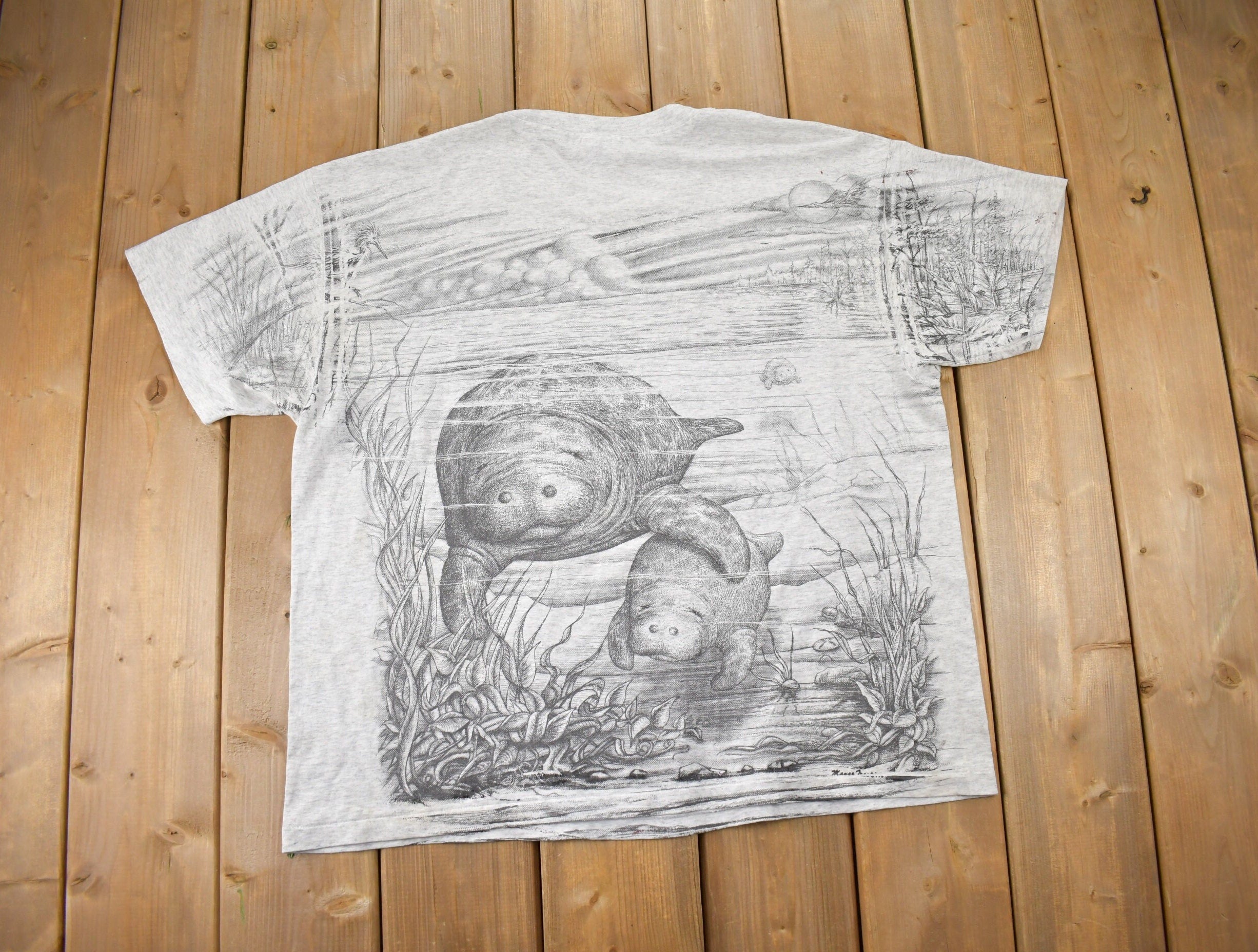 Vintage 1990s Manatee All Over Print T-Shirt