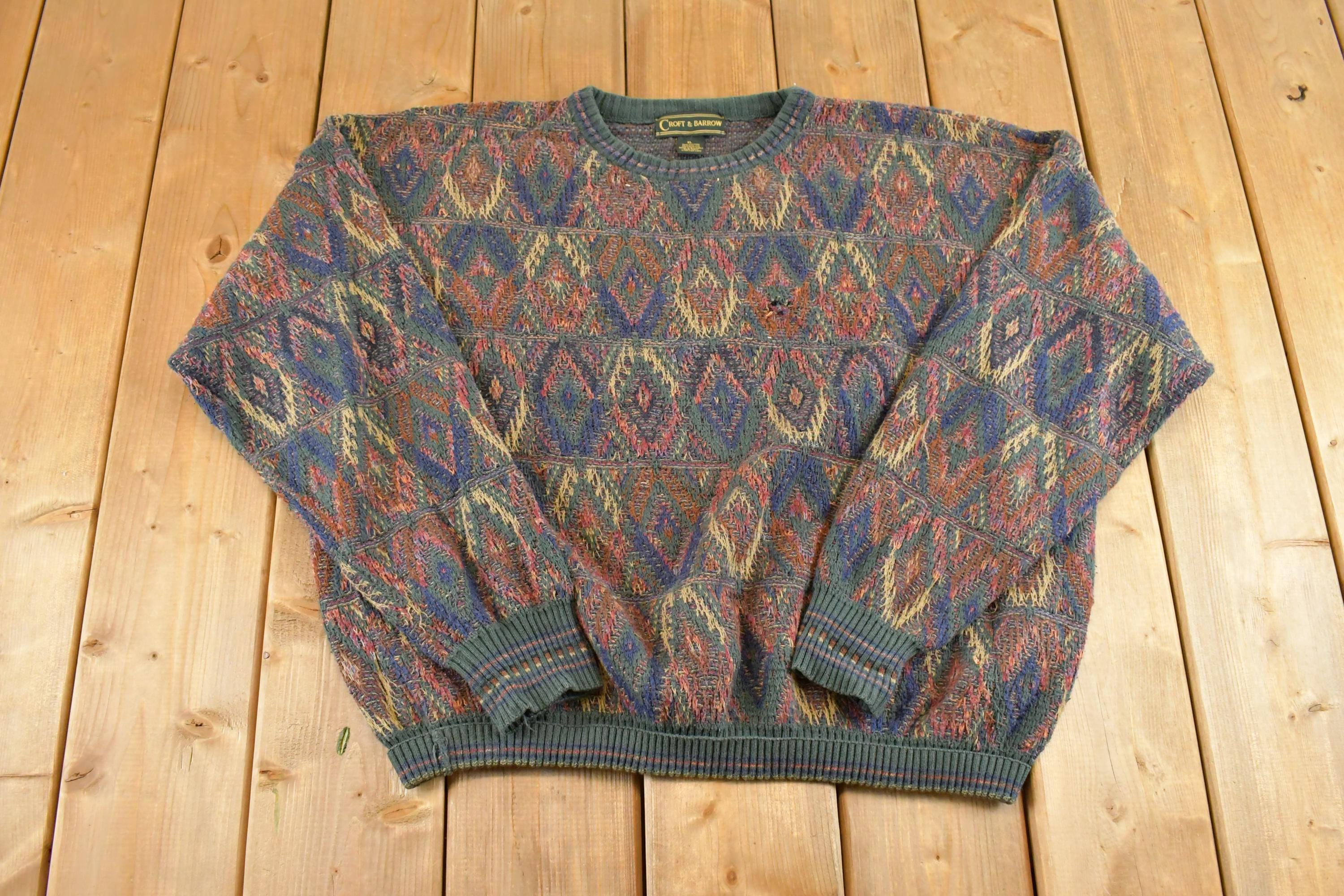 Vintage 1990s Croft And Barrow Knit Crewneck Sweater Mens XL /