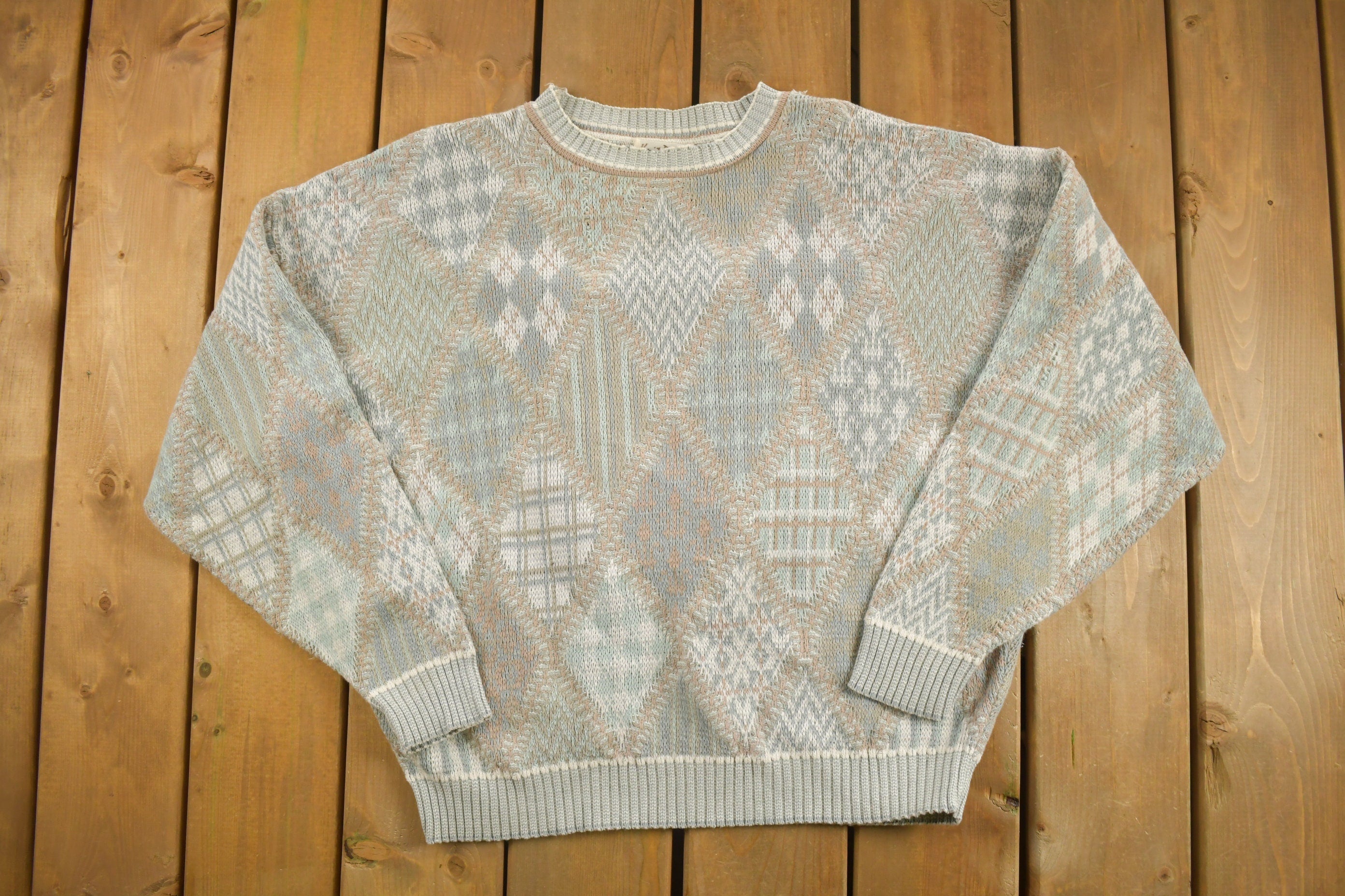 Vintage 1990s Crossings Knitted Grey Crewneck Sweater