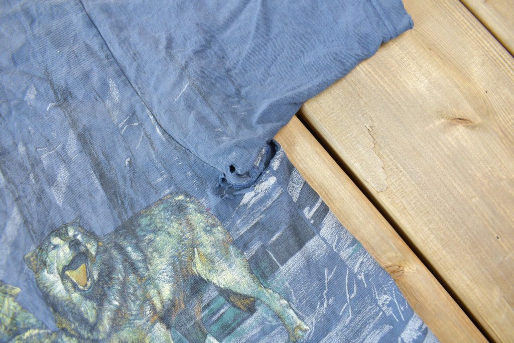 Vintage 1990s Grey Wolf Theme All Over Print Graphic T-Shirt