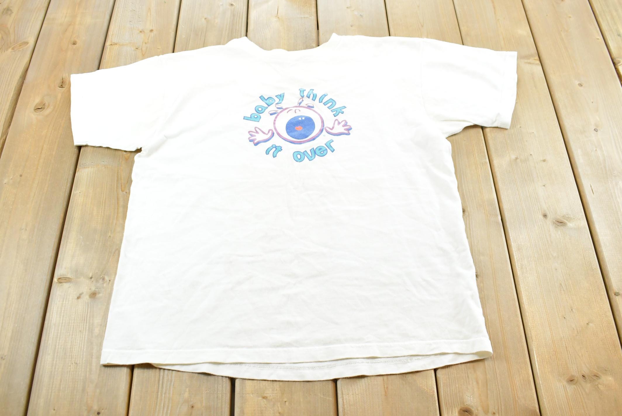 Vintage 1990s Baby Think It Over Funny Graphic T-Shirt Mens L