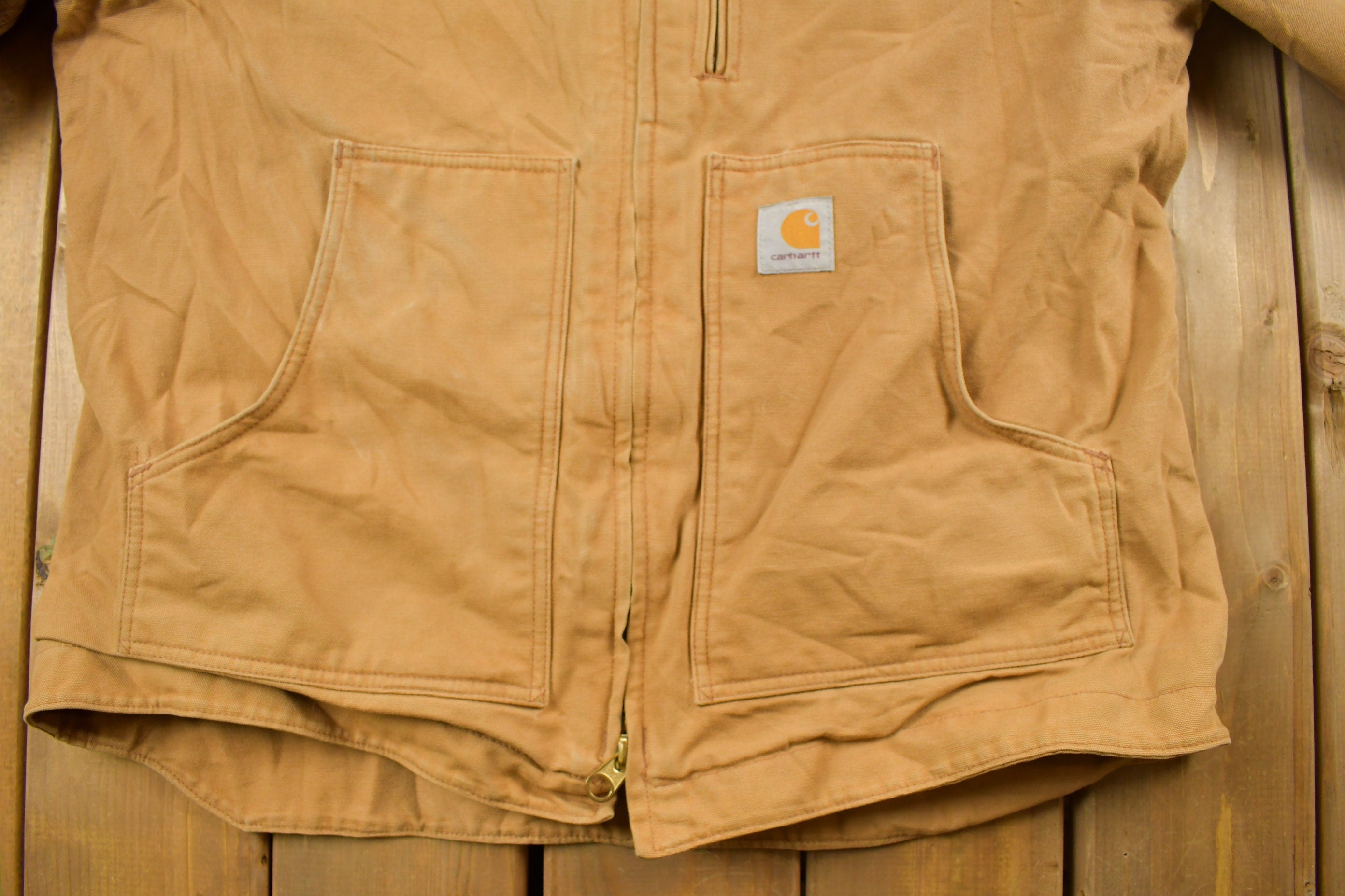 Vintage 1990s Carhartt Hooded Fleece Lined Work Jacket