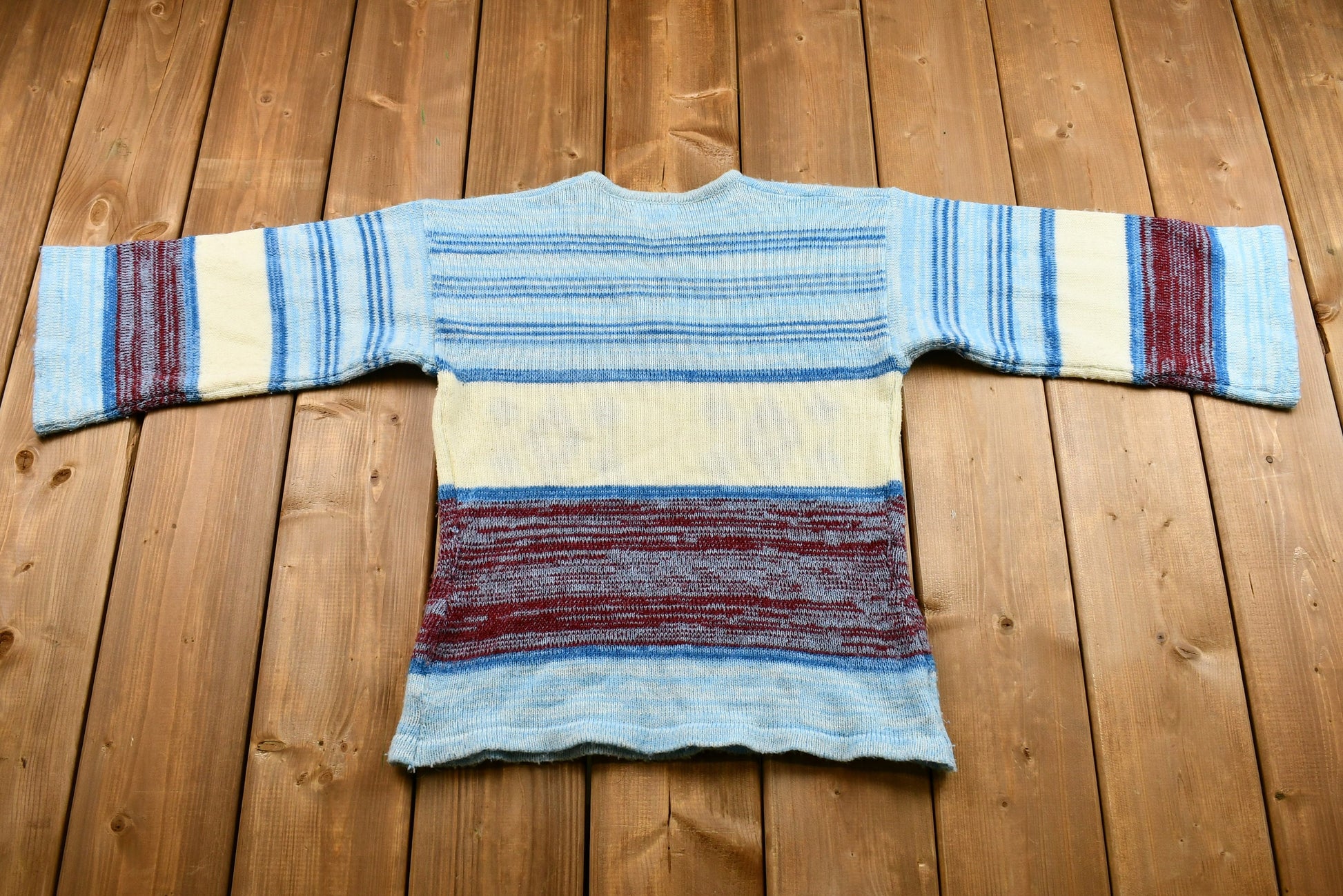 Vintage Late 1960s Hand Loomed Bell-Sleeve Knit Sweater