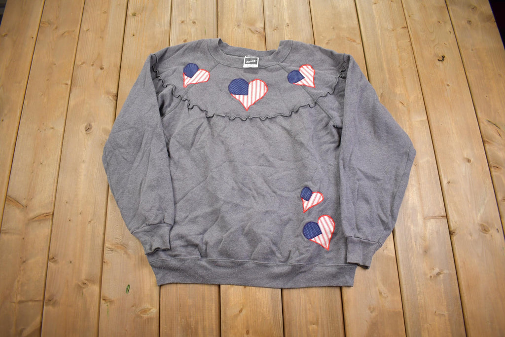 Vintage 1990s Hanes Embroidered USA Hearts Crewneck Sweater Made In USA - XL