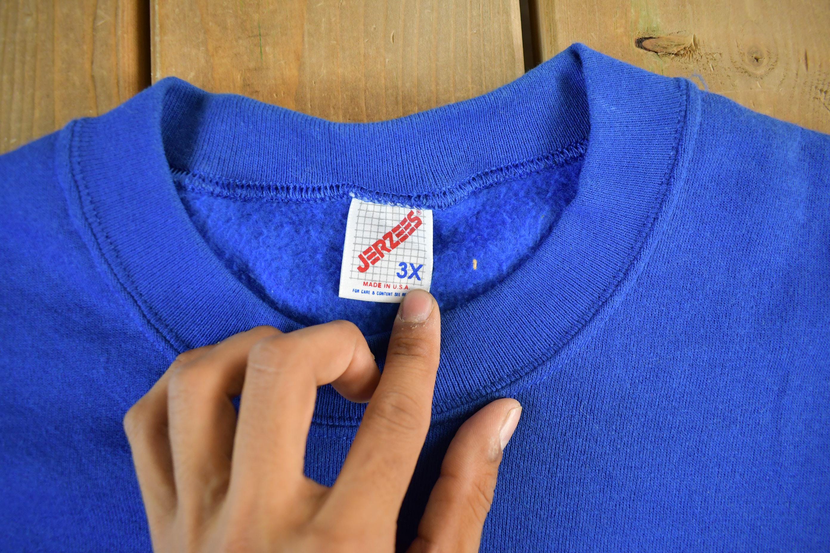 Vintage 1990s Jerzees Blank Blue Crewneck Sweatshirt Men's 3X