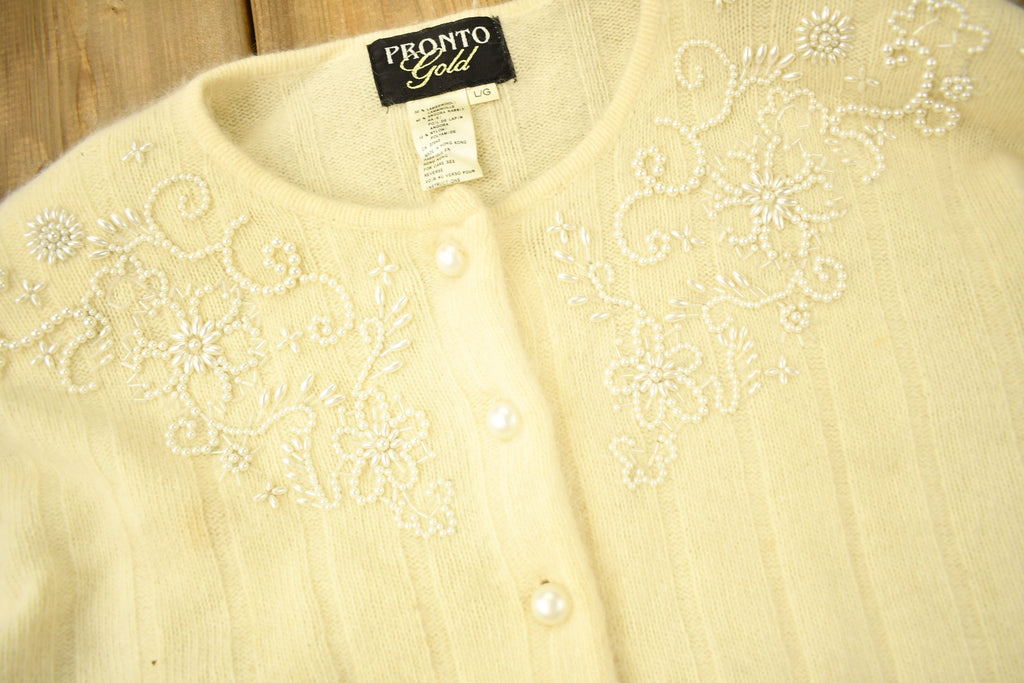 Vintage 1980s Pronto Gold Lambs Wool Blend Cardigan Sweater