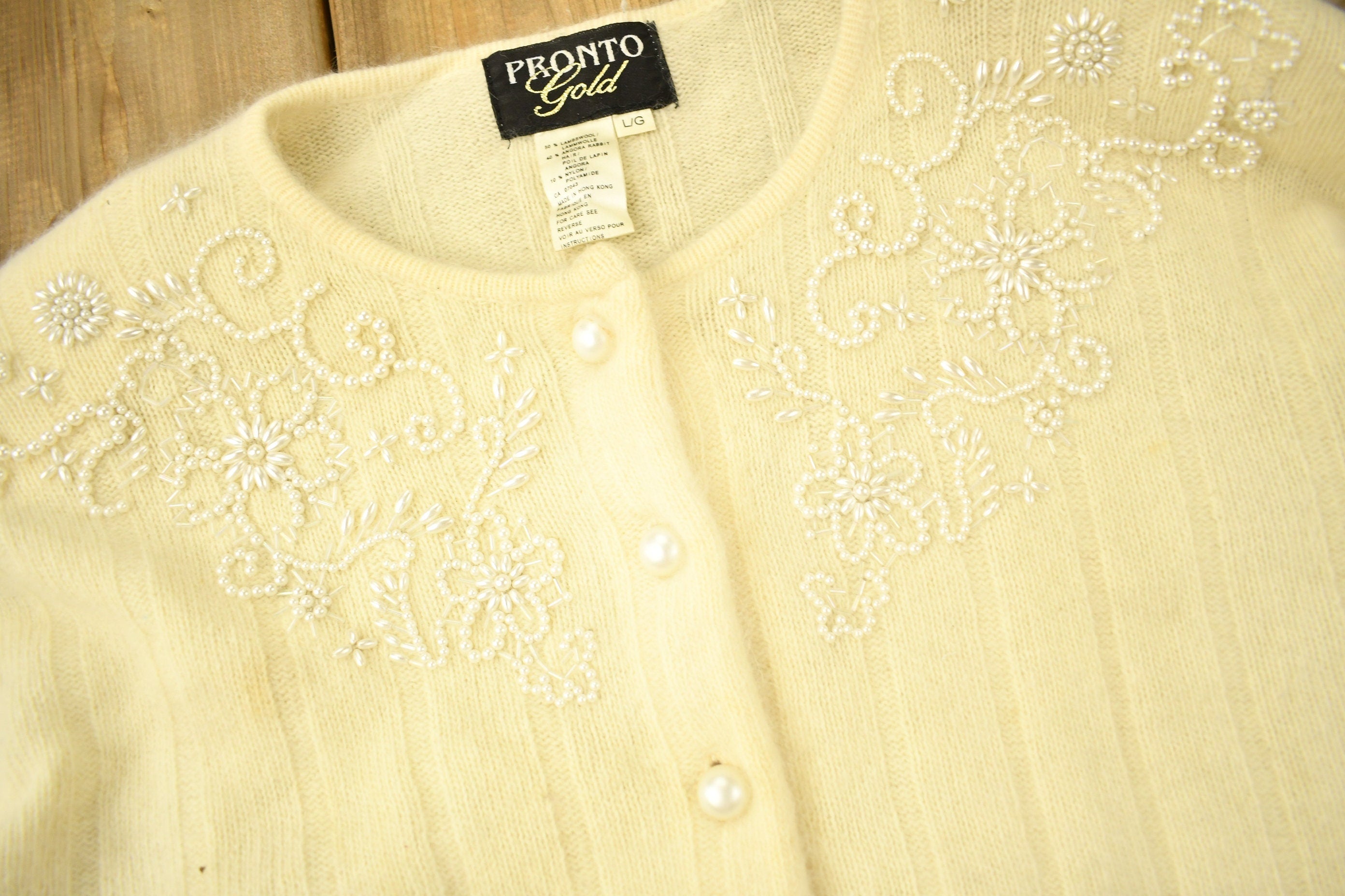 Vintage 1980s Pronto Gold Lambs Wool Blend Cardigan Sweater