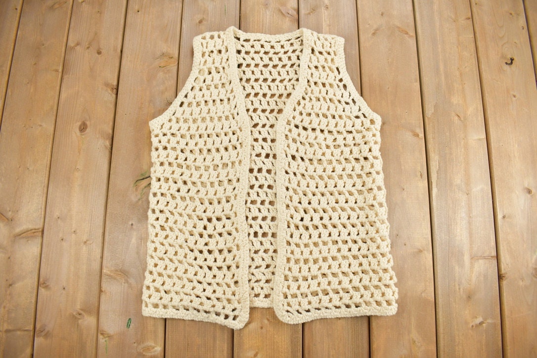 Vintage 1980s Knit Laced Open Concept Vest / Vintage Vest / Laced Vest / Summer Clothing