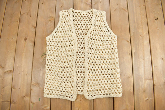 Vintage 1980s Knit Laced Open Concept Vest / Vintage Vest / Laced Vest / Summer Clothing