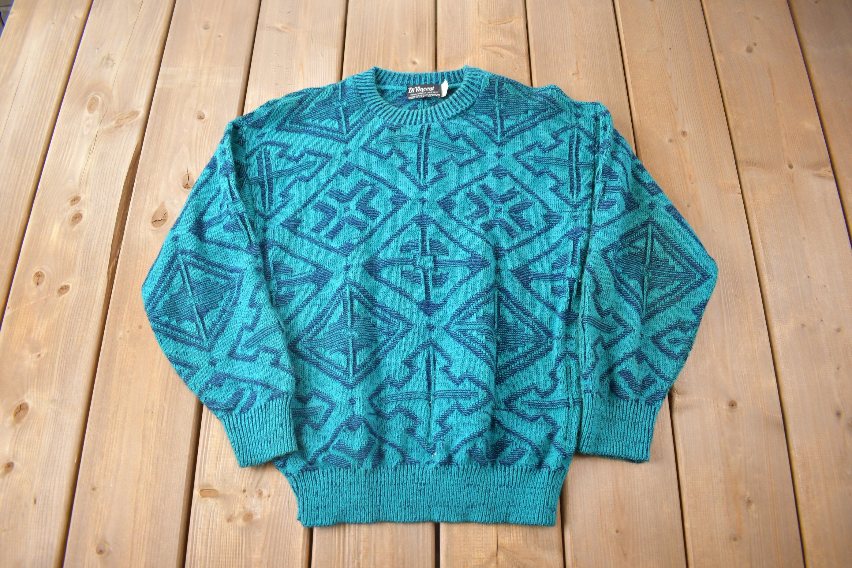 Vintage 1980s Di Vincent Snow Flake Design Knitted Crewneck Sweater