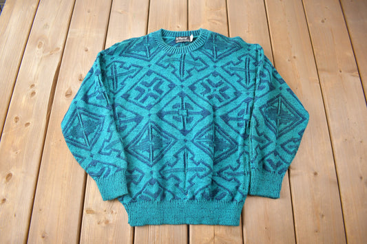 Vintage 1980s Di Vincent Snow Flake Design Knitted Crewneck Sweater / Vintage Crewneck / All Over Pattern / Abstract Pattern