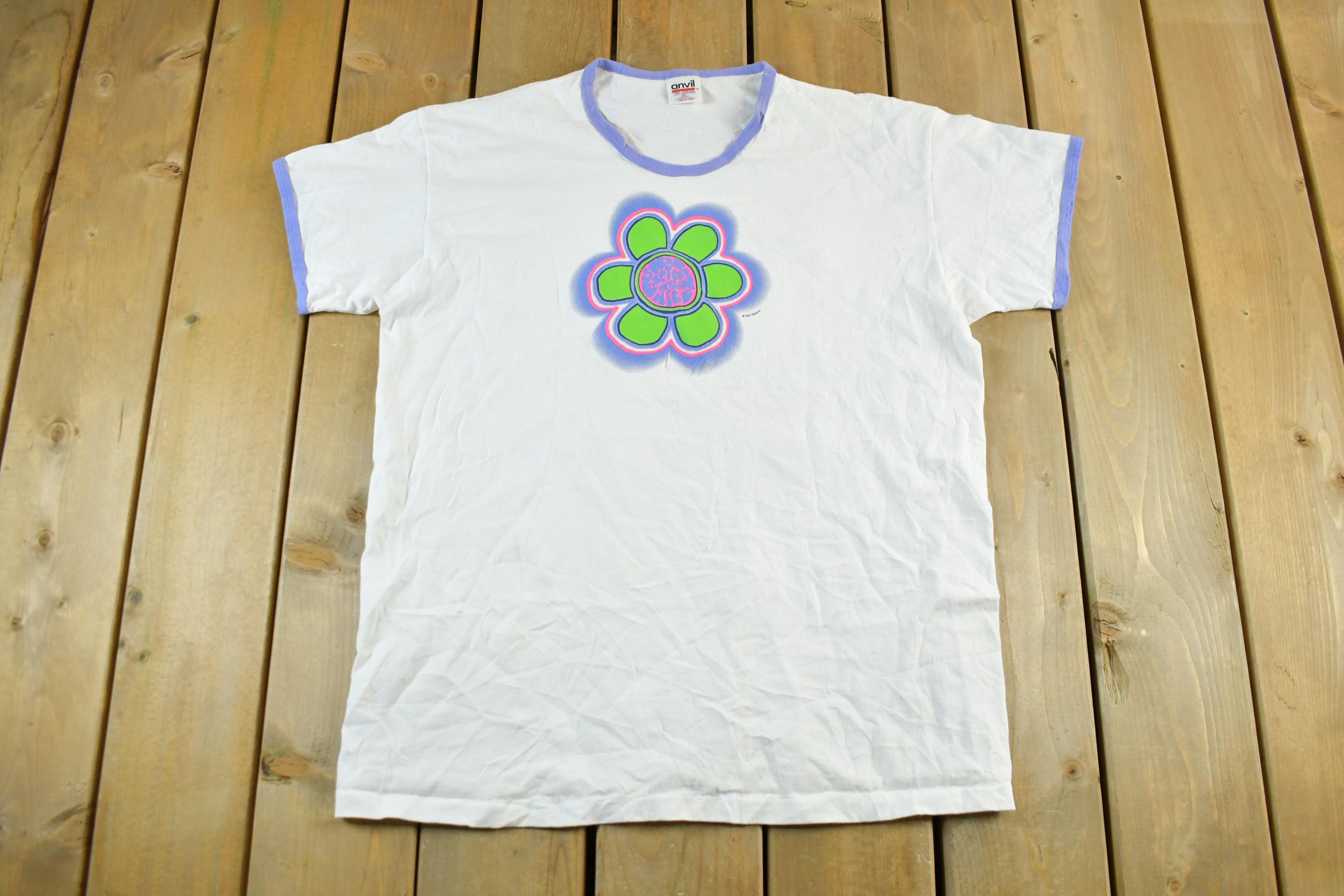 Vintage 1990s Floral Girl Games Graphic Ringer T-Shirt Women's XL