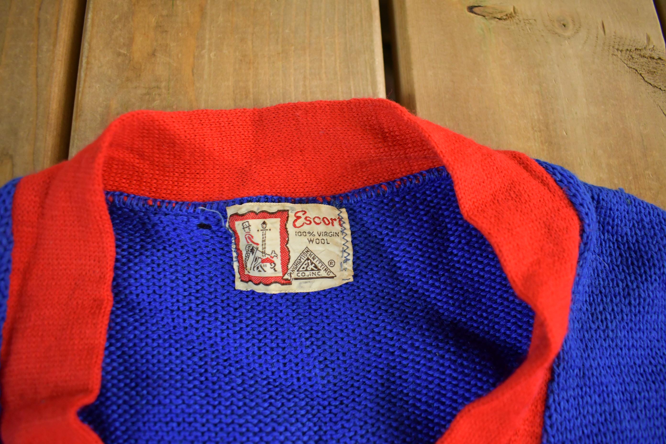 Vintage 1940s Escort Collegiate Sportswear Wool Knit Cardigan Sweater Men's Medium