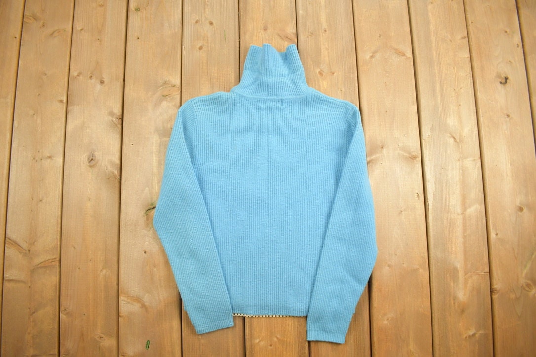 Vintage 1990s Tribeca Knitted Blank Blue Turtleneck Sweater  Vintage 90s Turtleneck  Vintage Blanks  Colorful  Sweatshirt