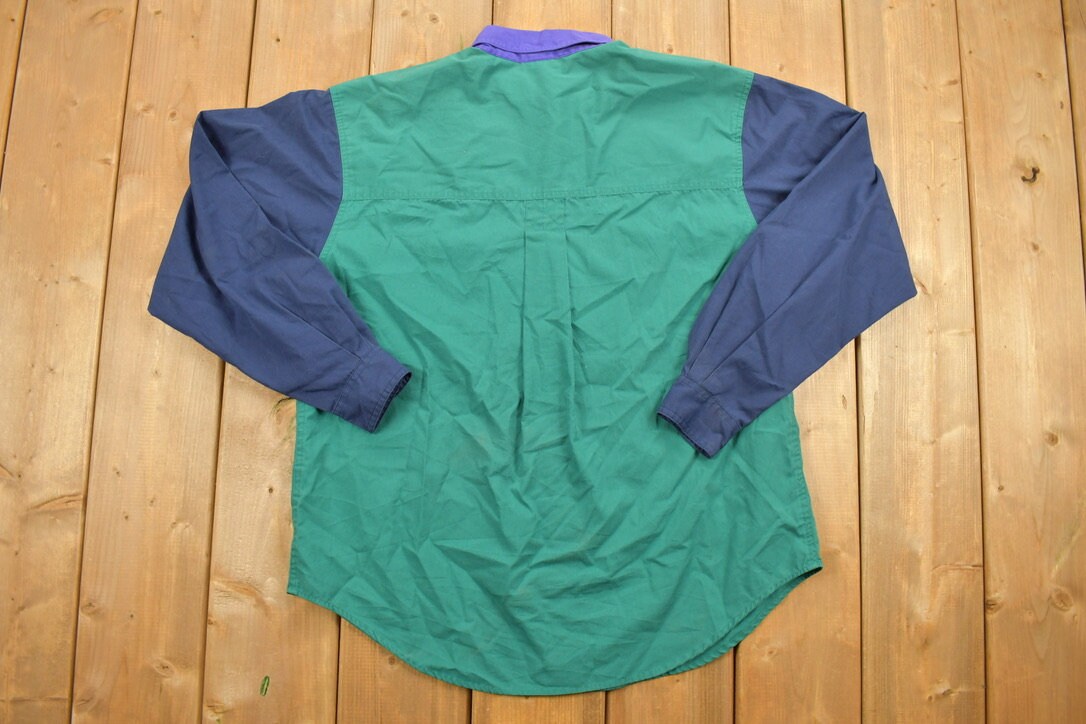 Vintage 1990s Womens Cabin Creek Colorblock Theme Button Up Shirt