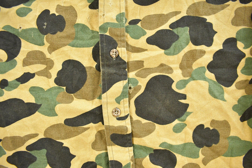 Vintage 1980s Private Property Duck Camo Cloth Button Up Shirt Men's Large