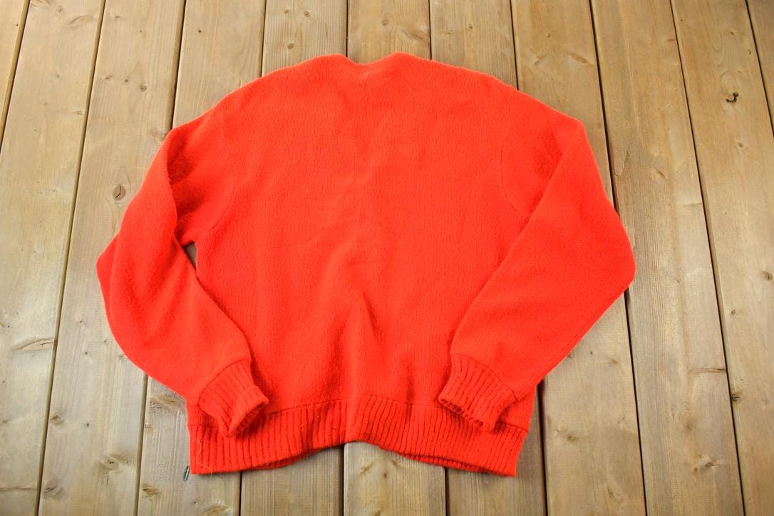 Vintage 1970s Red Knit Perfect Mild Distress Cardigan Sweater Made In USA