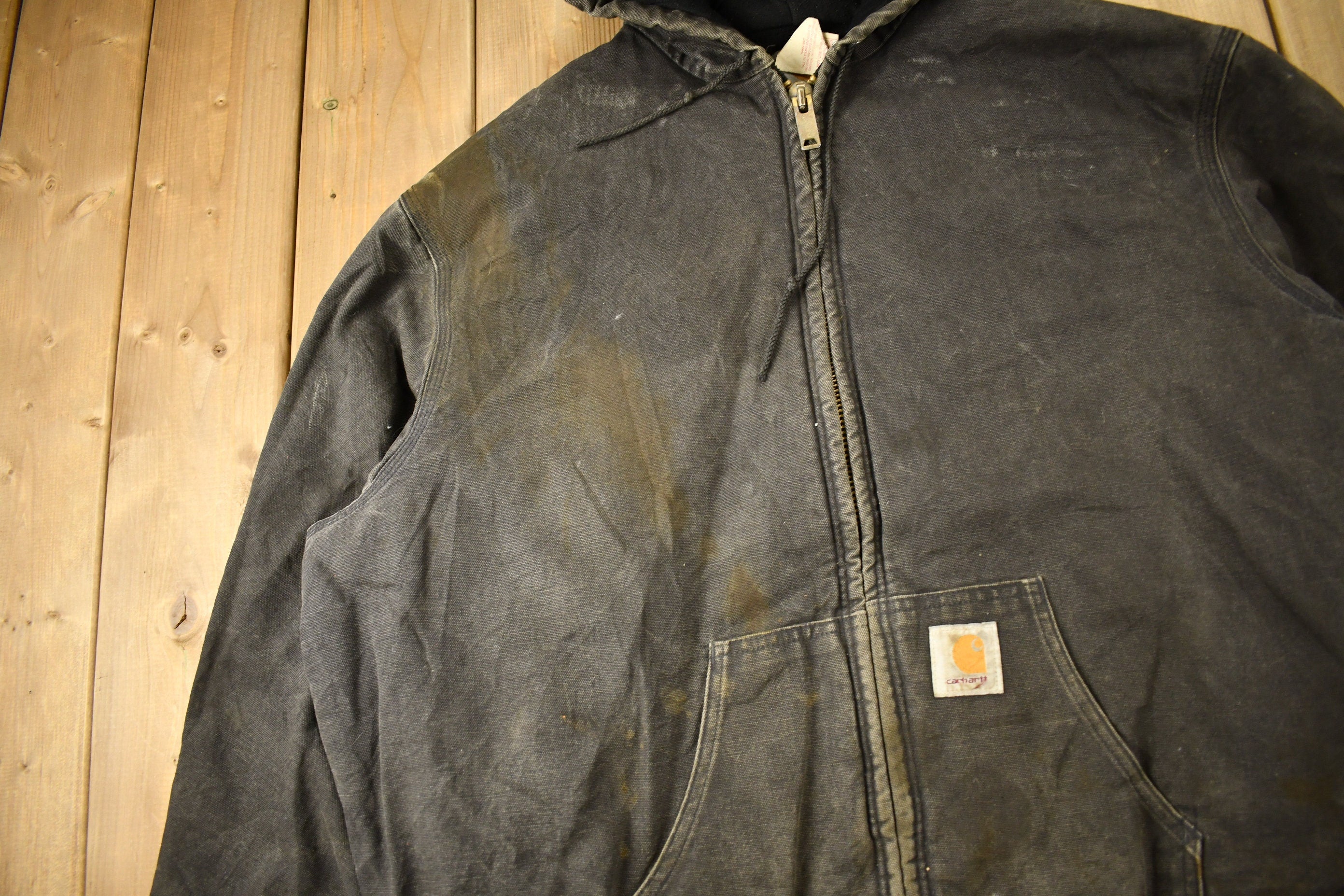 Vintage 1980s Distressed Carhartt Hooded Work Jacket