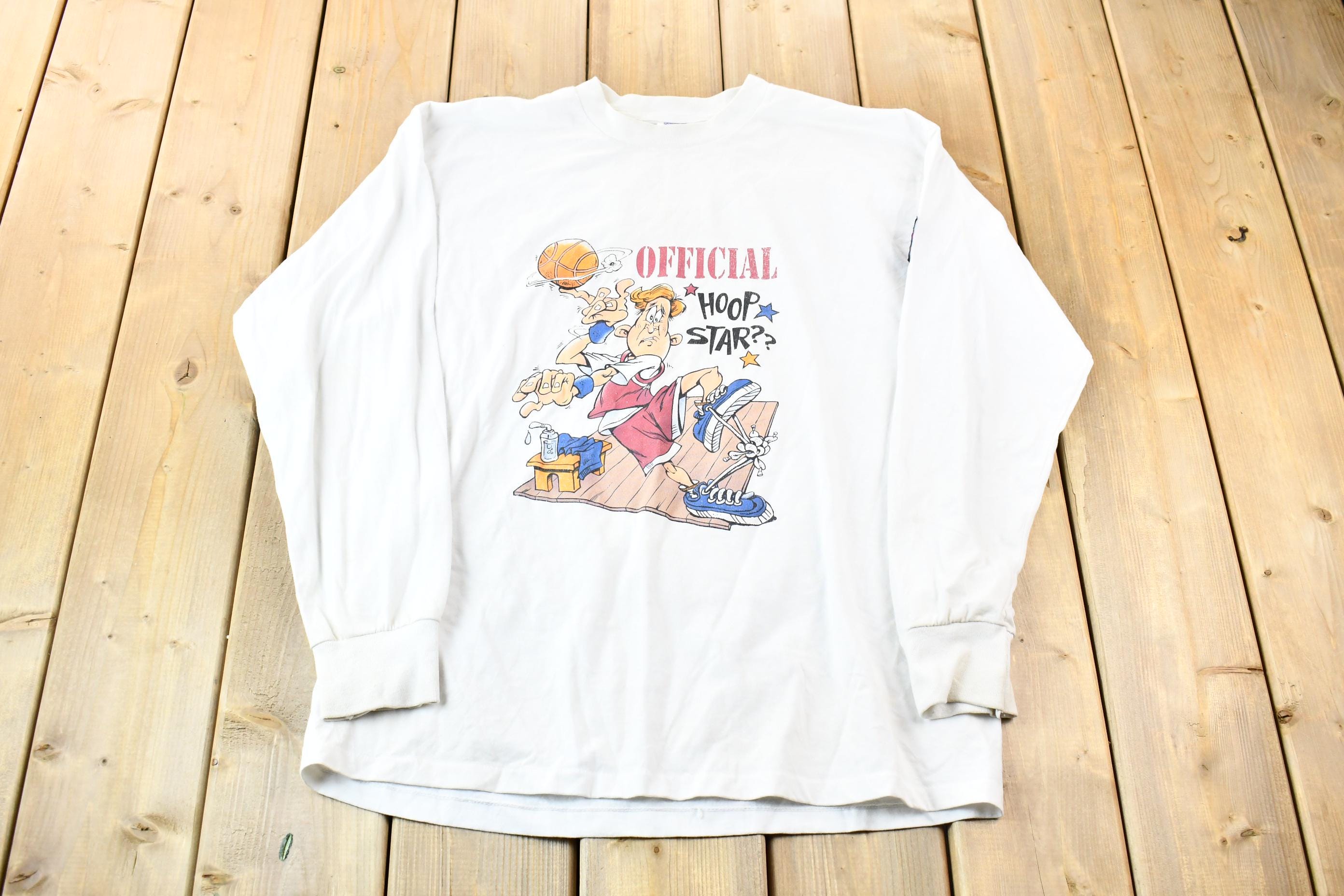 Vintage 1990s Humeur Design Official Hoop Star Basketball Long Sleeve Graphic T-Shirt