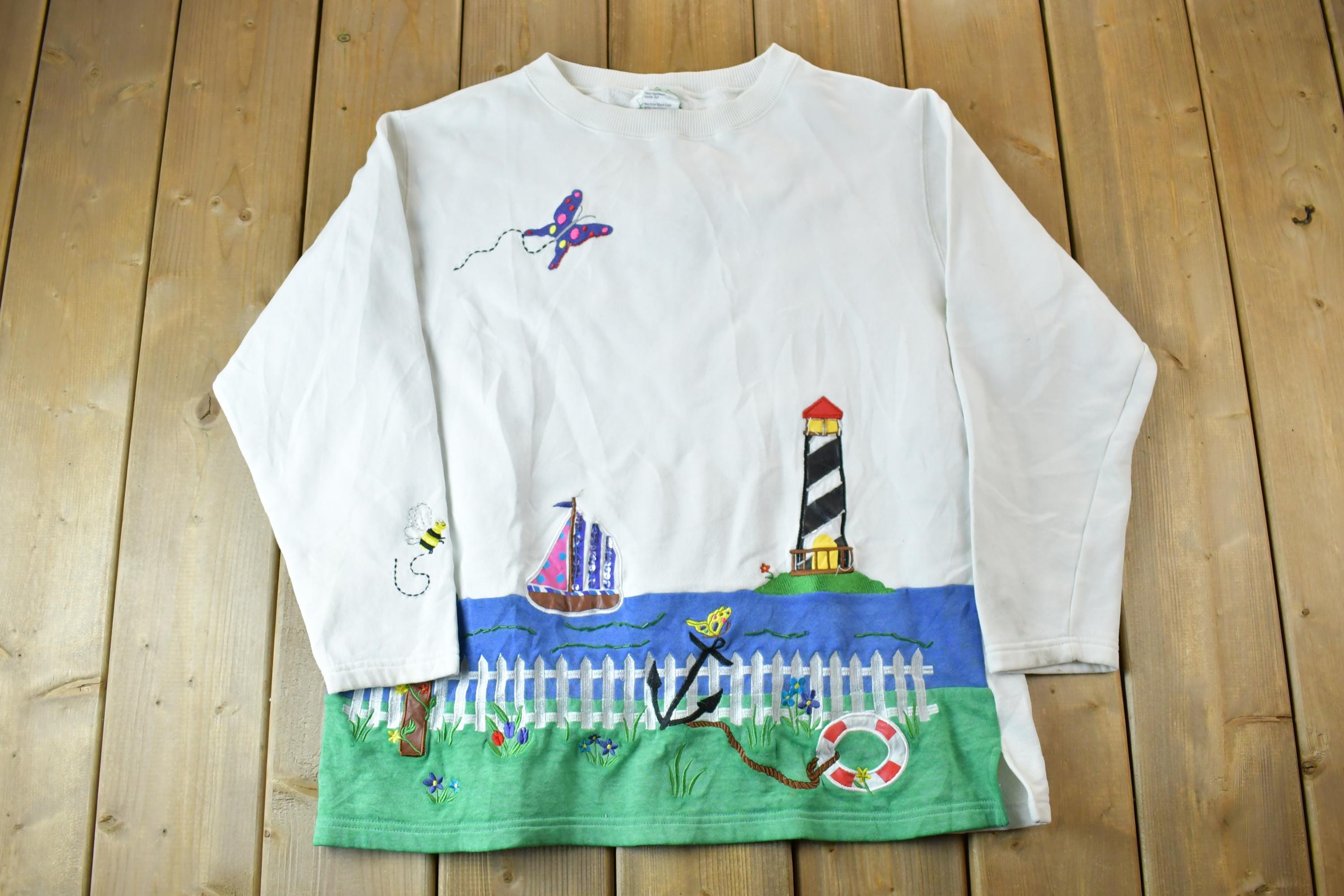 Vintage 1990s The Quacker Factory Sailboat Marine Embroidered Crewneck  Souvenir  Vintage Sweatshirt  Wilderness Sweatshirt  Made In USA