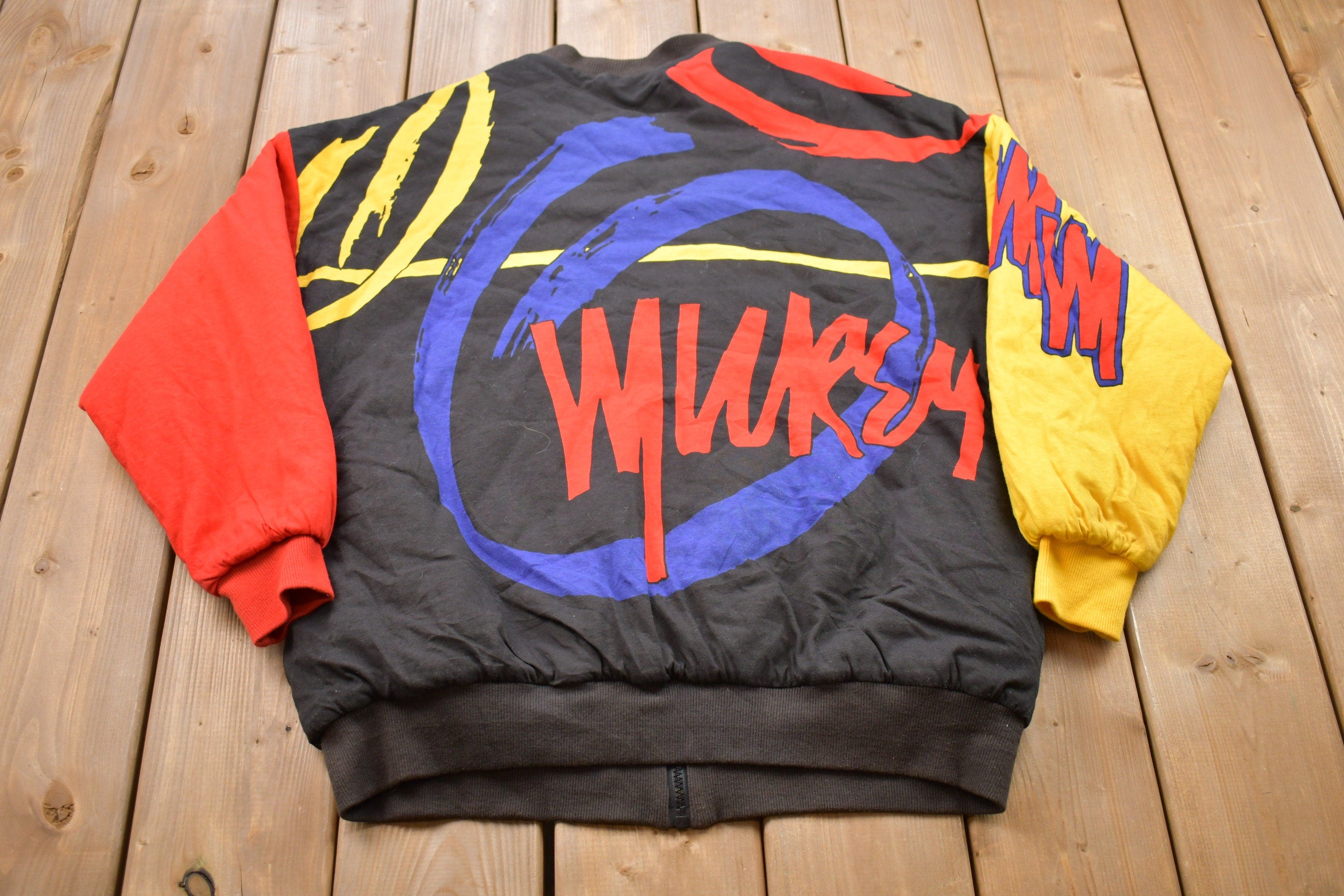 Vintage 1990s Abstract Print Full Zip Bomber Windbreaker Jacket
