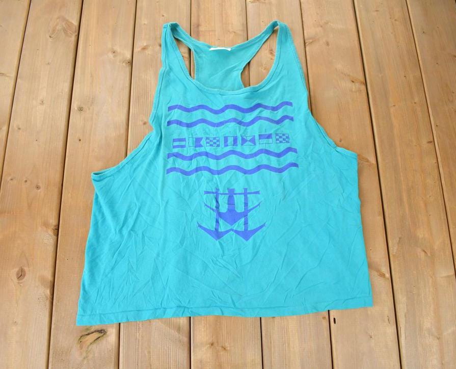 Vintage 1990s Nautical Theme Of The Loom Tank Top Made In USA