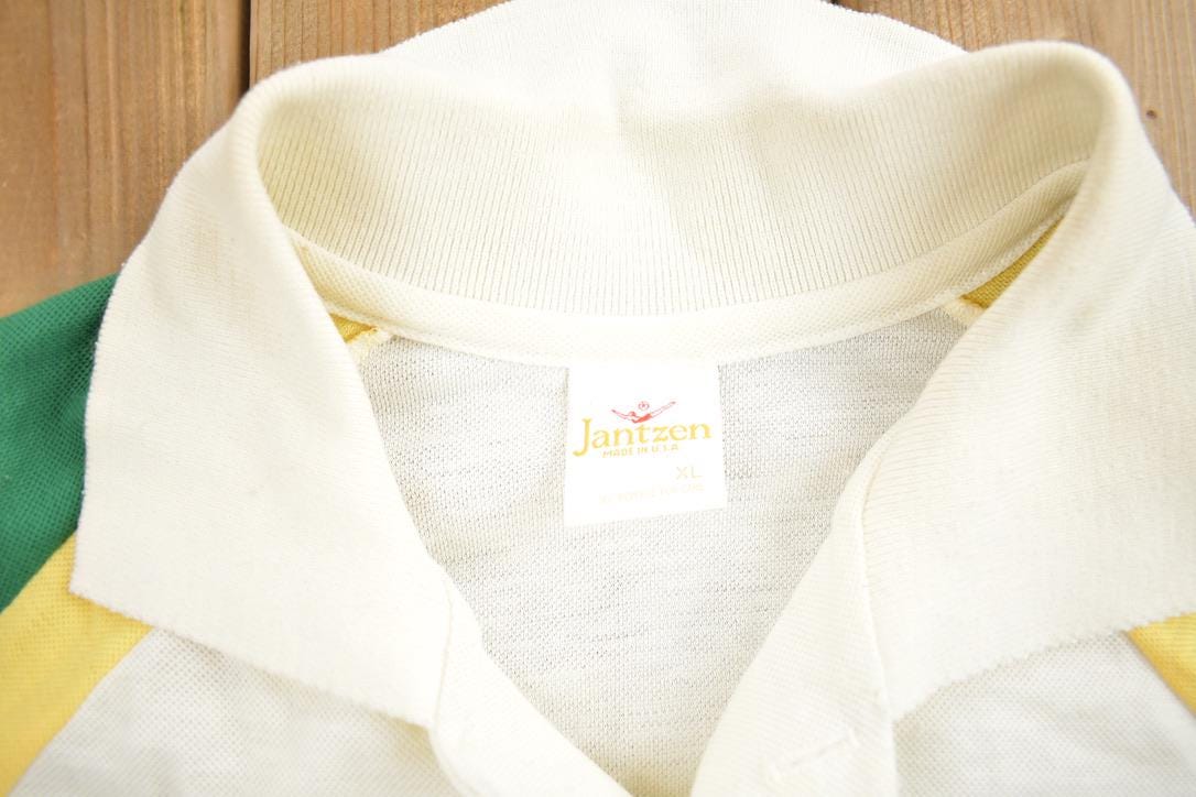 Vintage 1980s Jantzen Embroidered Color Block Button Up Shirt Made In USA
