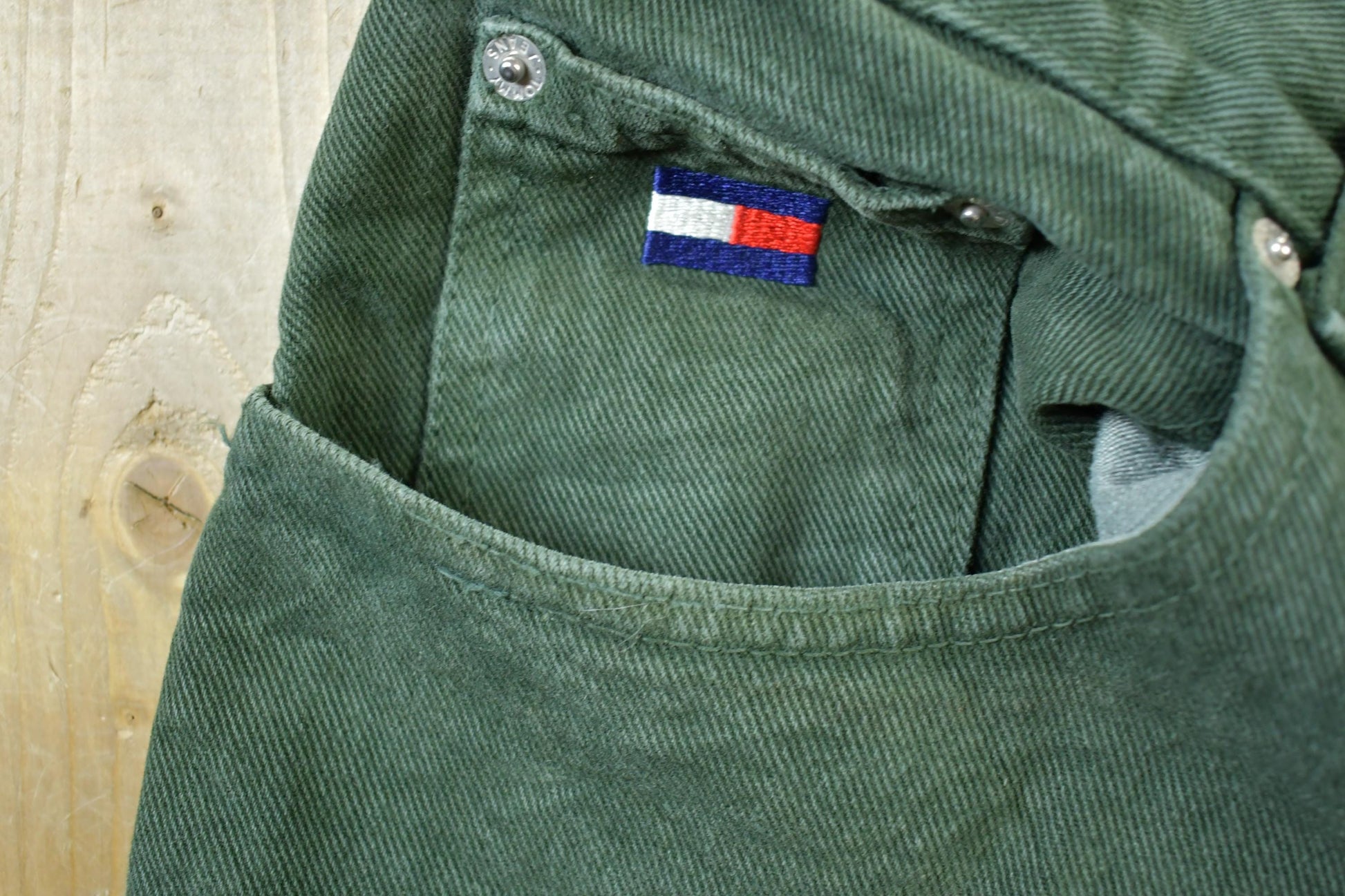 Vintage 1990s Tommy Hilfiger Tommy Jeans Olive Denim Jeans Size 36 x 28 Vintage Denim
