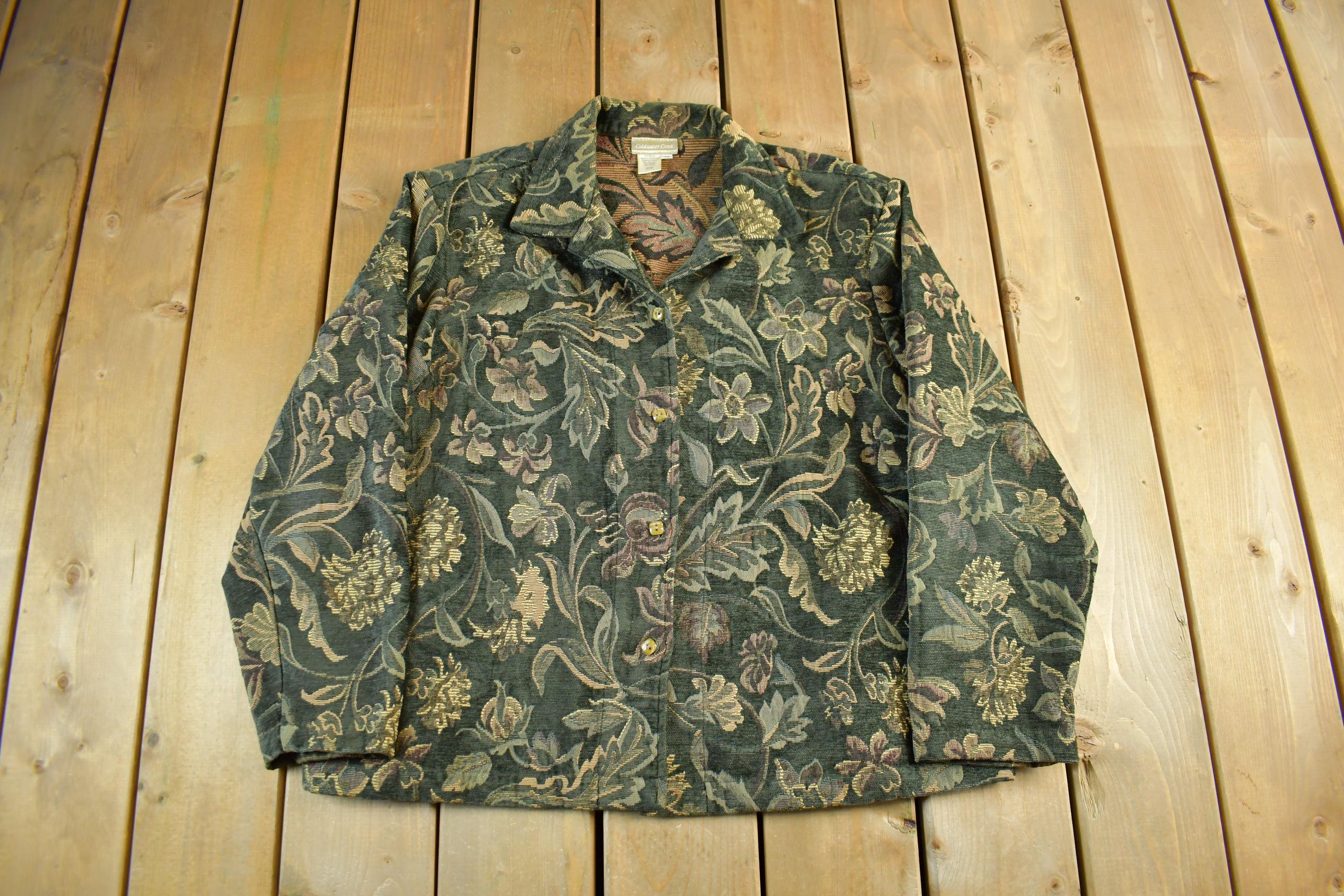 Vintage 1990s Coldwater Creek All Over Print Floral Tapestry Blazer Jacket Women's 1X