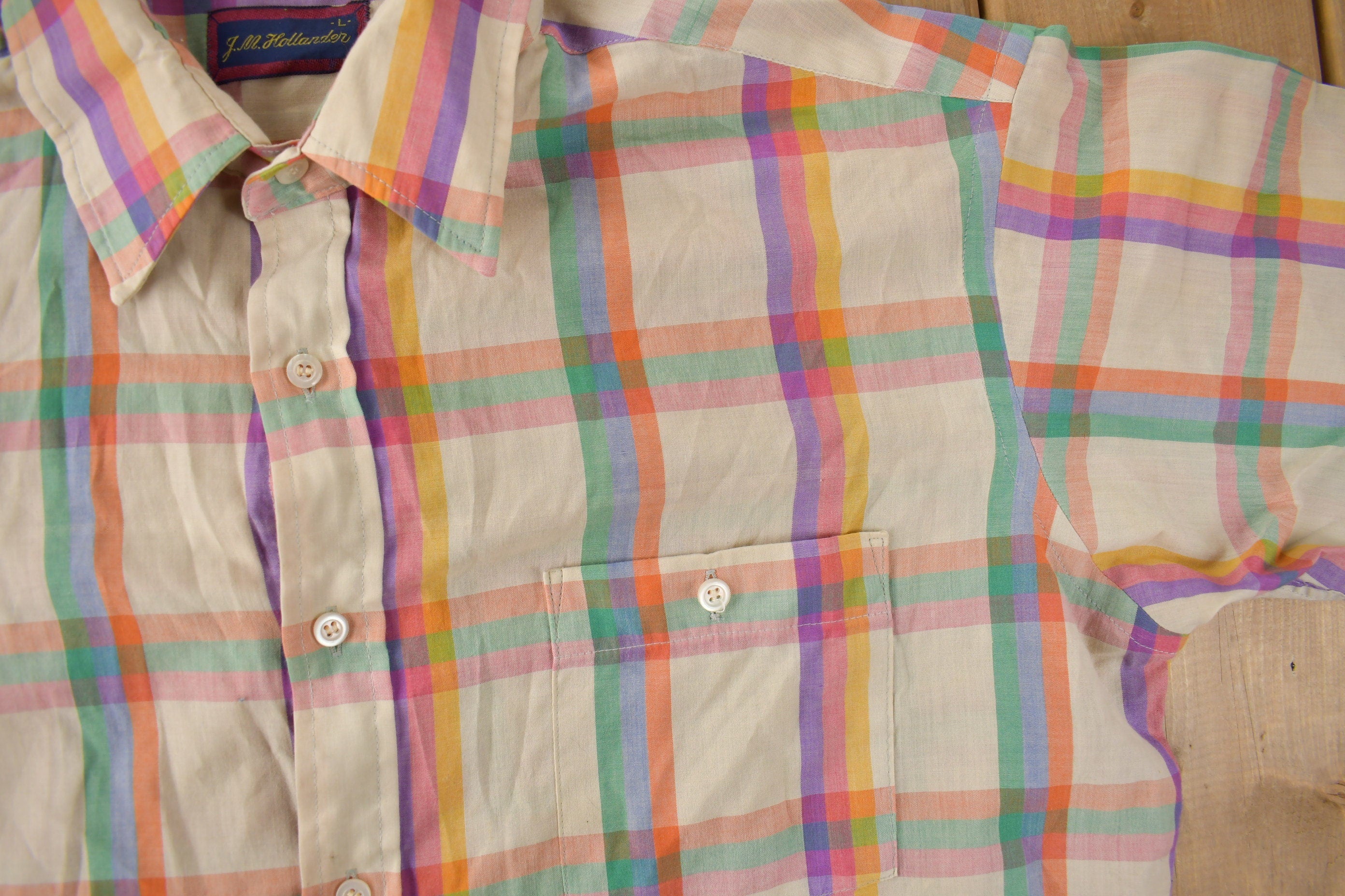 Vintage 1990s Short Sleeve Plaid Button Up Flannel Shirt Size L
