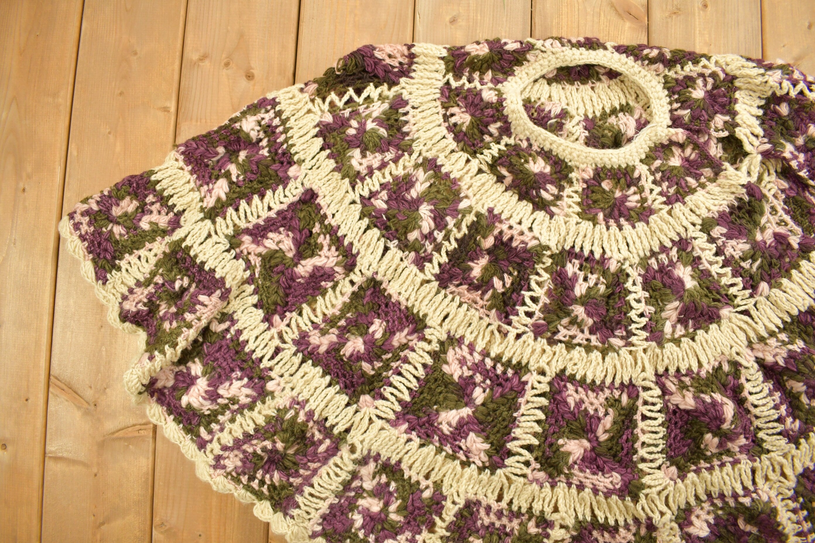 Vintage Crochet Knitted Button Up Poncho