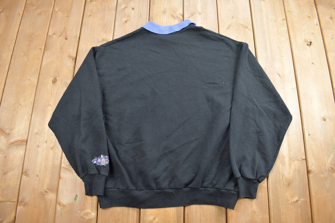 Vintage 1990s Morning Sun Flowers Collared Crewneck Sweater