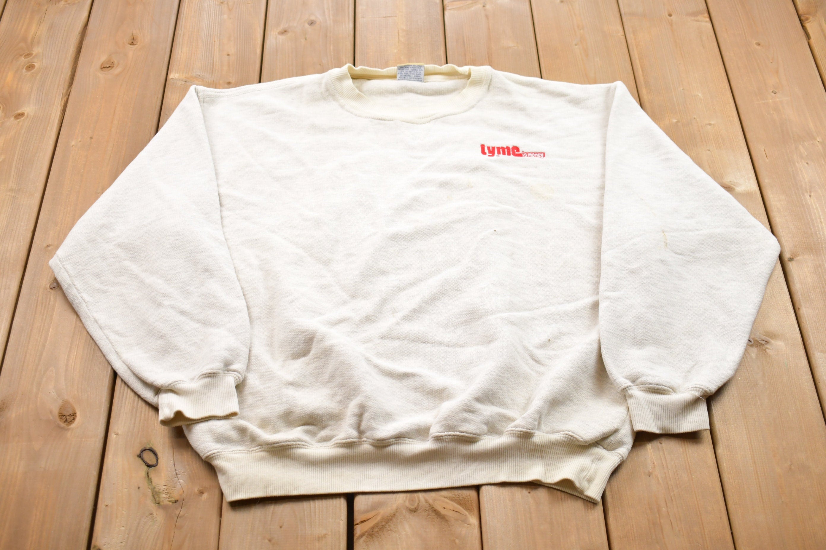 Vintage 1990s Tyme Is Money Blank Crewneck Sweatshirt  90s Crewneck  Made In USA  Essential  Streetwear  90s Blank