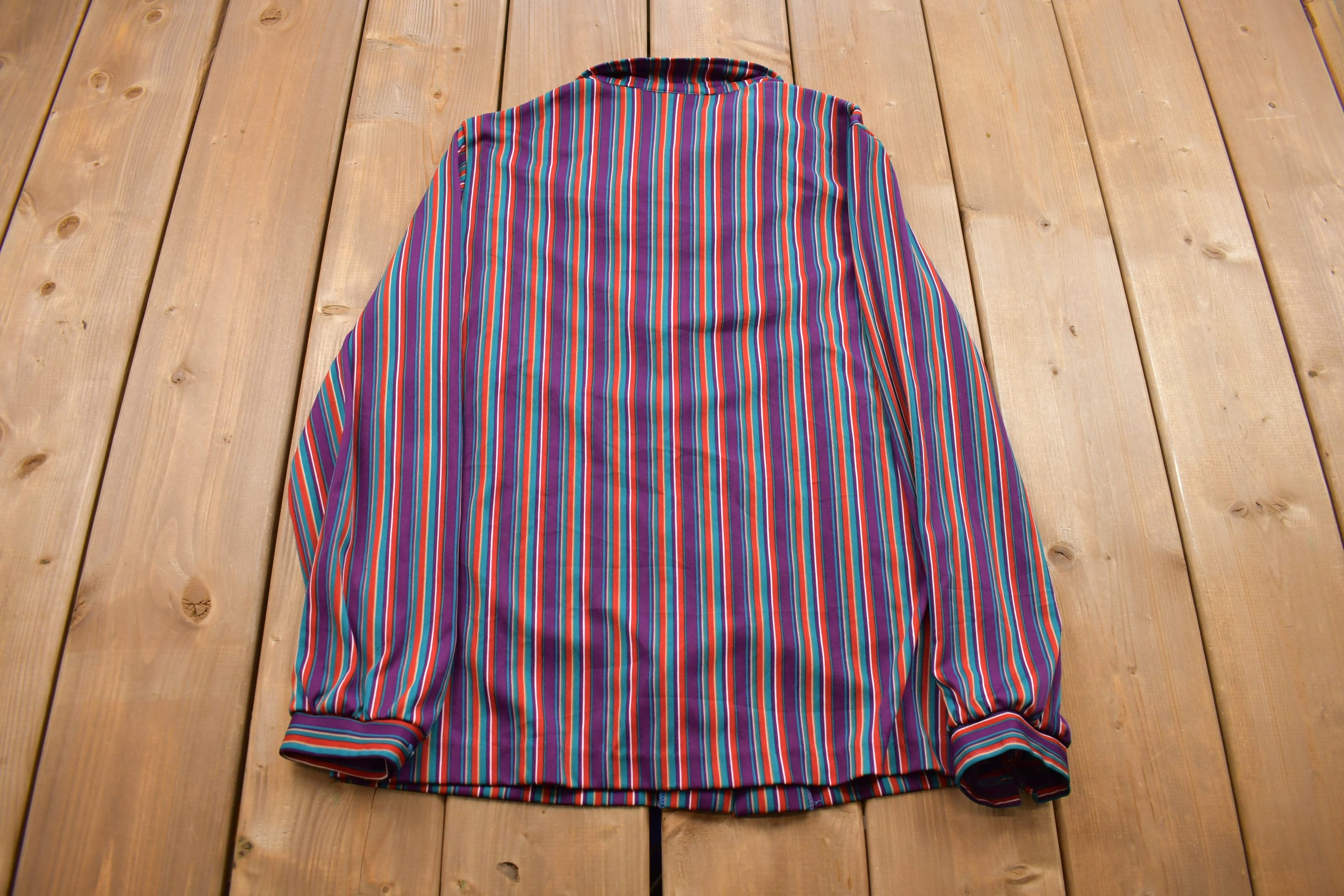 Vintage 1980s Knitmakers Colorful Striped Button Up Shirt