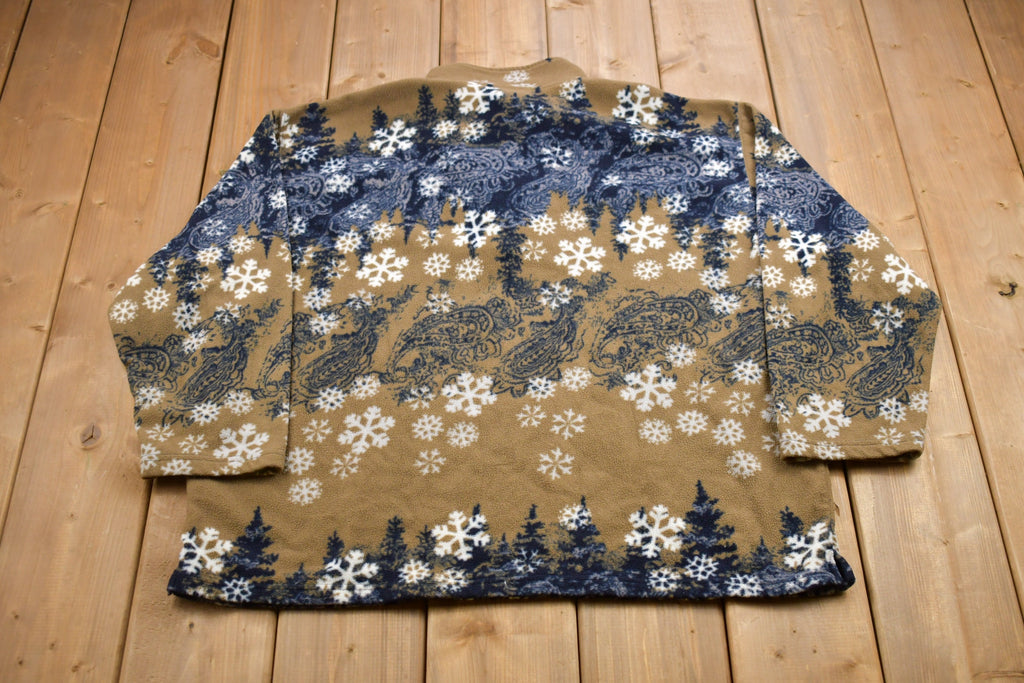 Vintage 1990s Essentials Snow All Over Print Quarter Zip Fleece Sweater