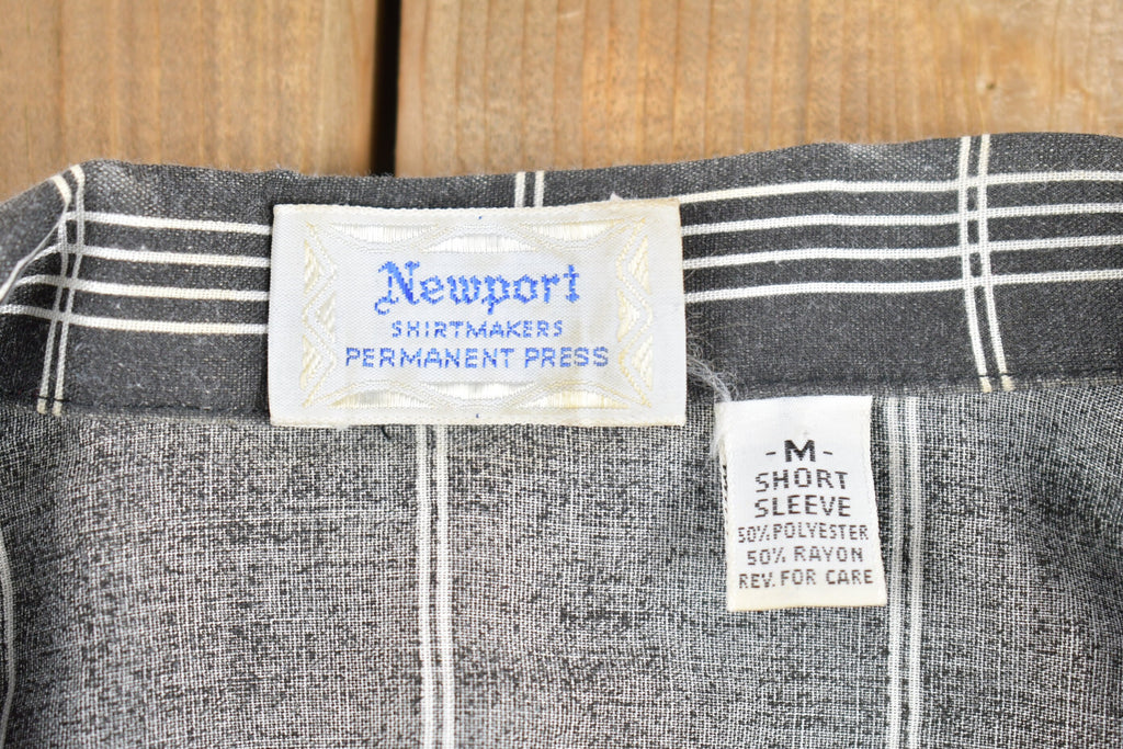Vintage 1980s Newport Shirt Makers Striped Button Up Shirt Rayon 50s Style /