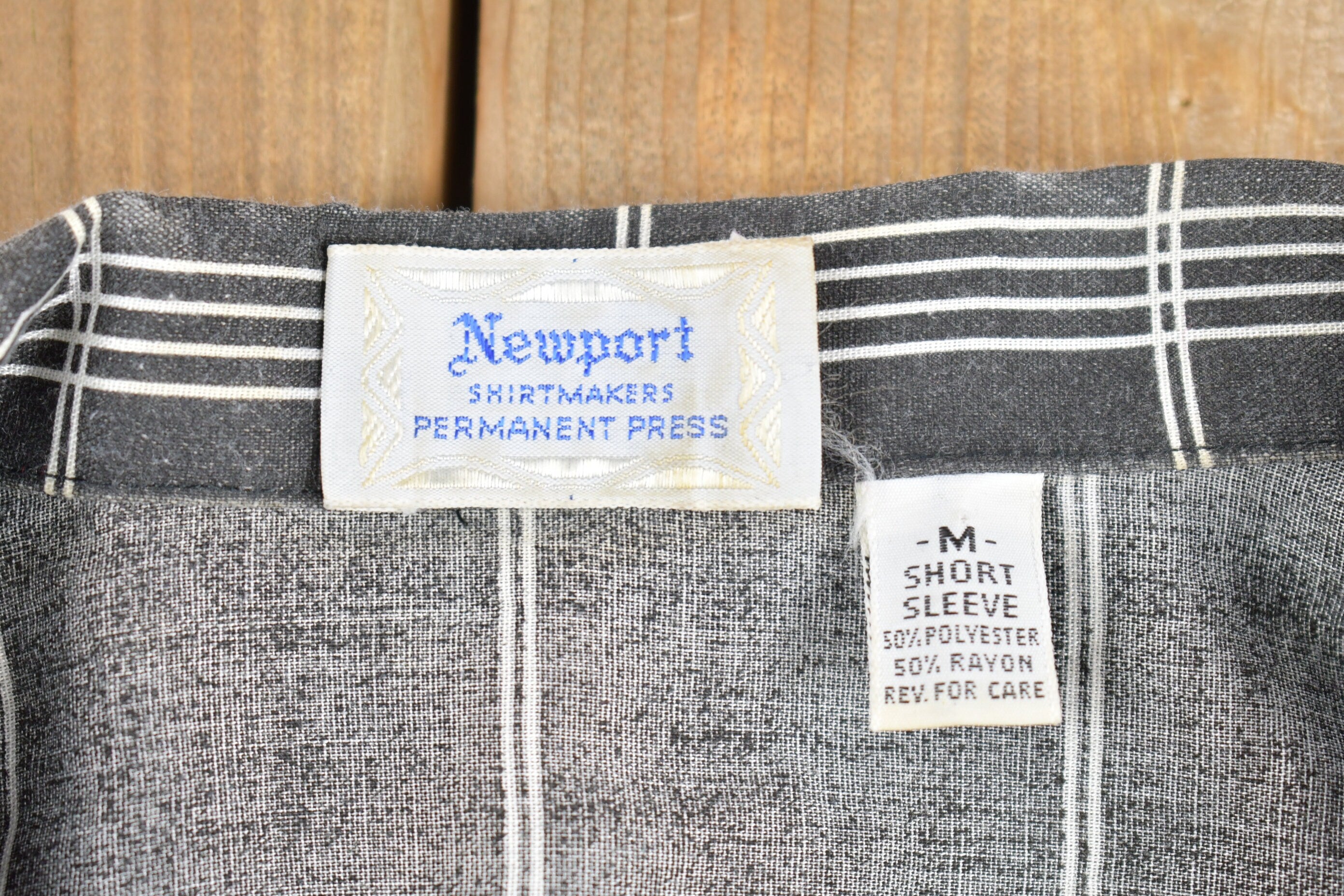 Vintage 1980s Newport Shirt Makers Striped Button Up Shirt Rayon 50s Style /
