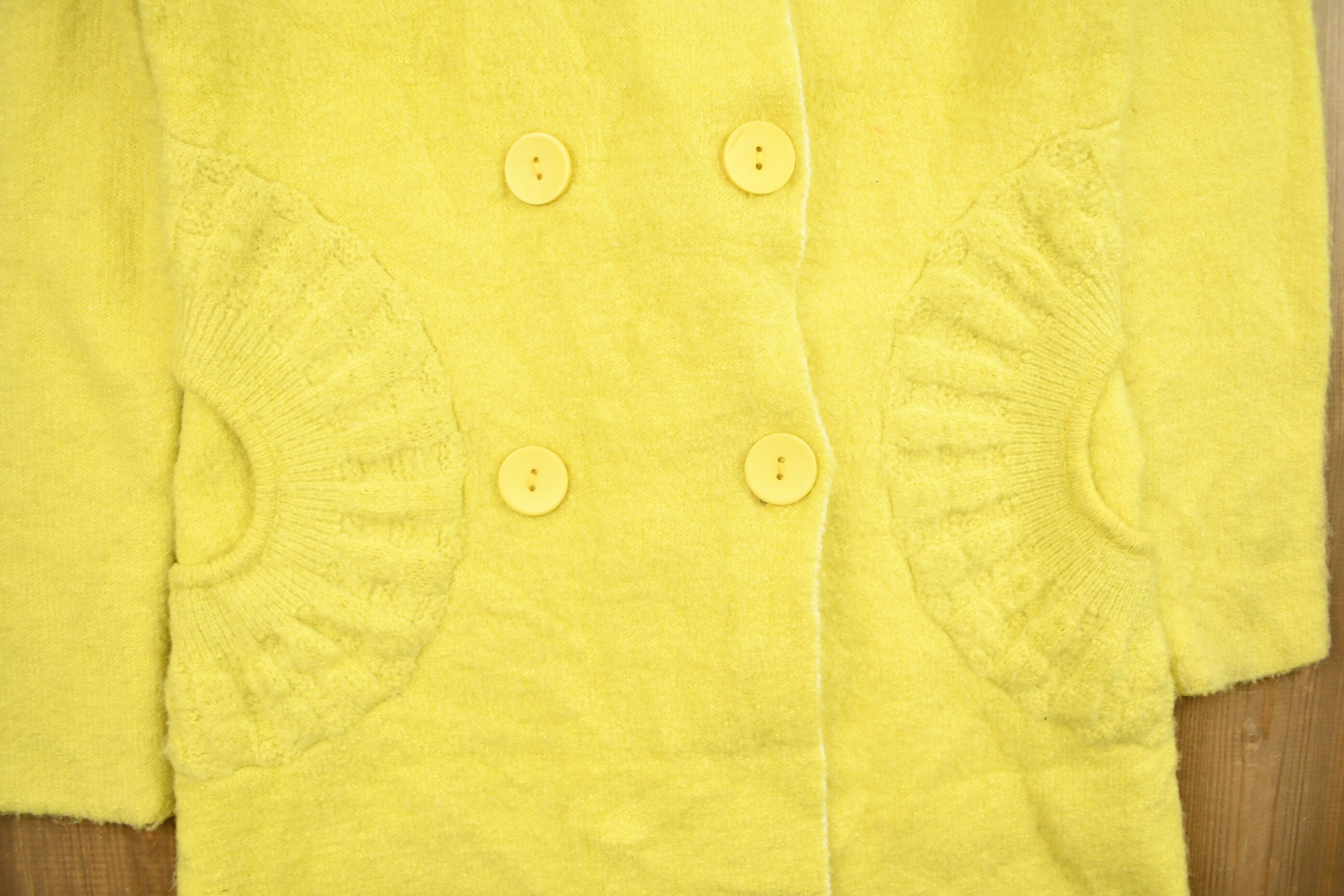 Vintage 1980s Knitted Blank Yellow Long Cardigan Sweater