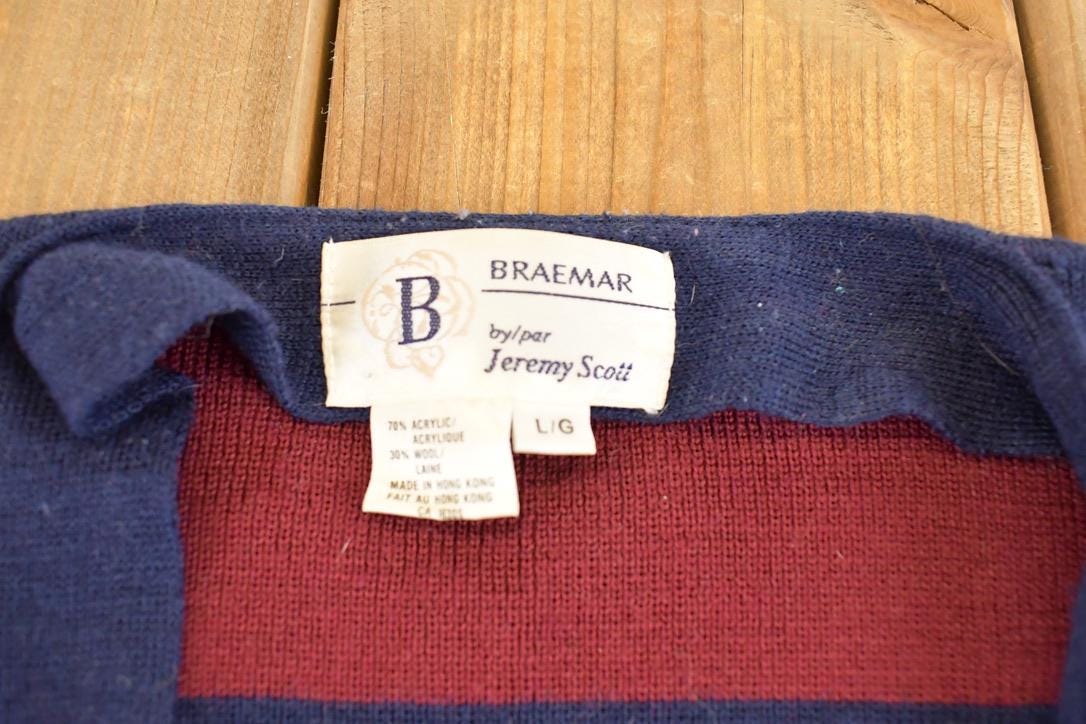 Vintage 1990s Braemar By Jeremy Scott Striped Knit Cardigan Boating Sweater Women's L