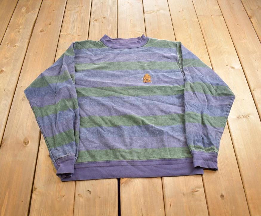 Vintage 1990s Structure Striped Embroidered Crewneck Sweatshirt Made In USA